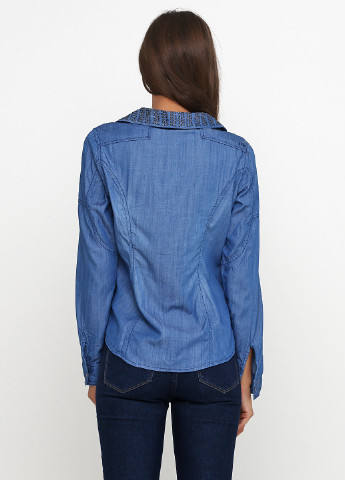 Синяя кэжуал рубашка однотонная No Brand