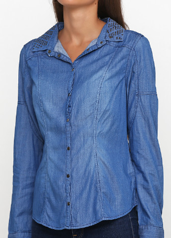 Синяя кэжуал рубашка однотонная No Brand