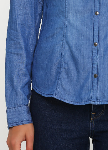 Синяя кэжуал рубашка однотонная No Brand