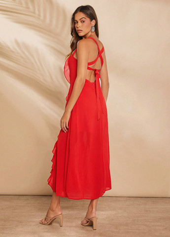 Коралловое кэжуал платье а-силуэт, с открытой спиной SHEIN однотонное