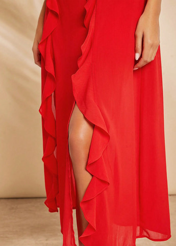 Коралловое кэжуал платье а-силуэт, с открытой спиной SHEIN однотонное