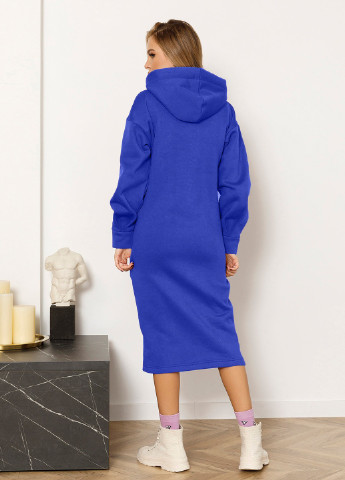 Синее повседневный платье женское платье-худи ISSA PLUS однотонное