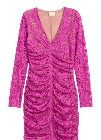 Фуксинова (кольору Фукія) святковий облягаюча мереживна сукня H&M однотонна