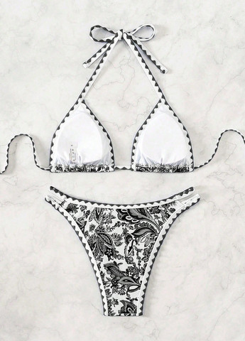Черно-белый демисезонный купальник (лиф, трусики) бикини, раздельный SHEIN