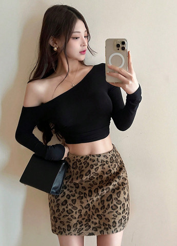 Коричневая кэжуал леопардовая юбка SHEIN а-силуэта (трапеция)