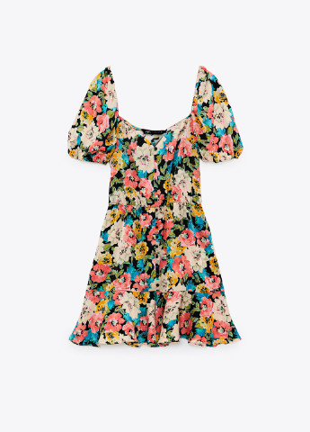 Комбінована повсякденний коротка сукня з квітковим принтом Zara з квітковим принтом