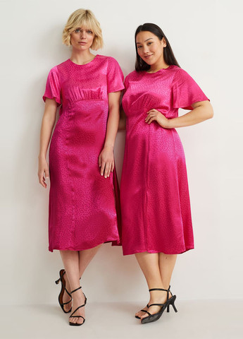 Фуксиновое (цвета Фуксия) кэжуал платье C&A в горошек