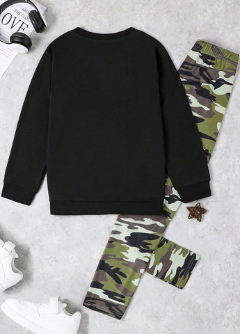 Черный демисезонный костюм (свитшот, леггинсы) брючный SHEIN