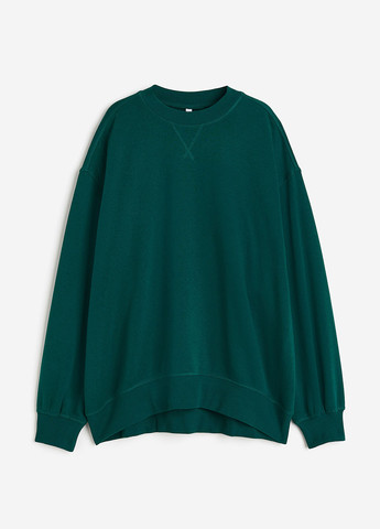 Свитшот H&M - Свободный крой однотонный темно-зеленый кэжуал хлопок, футер - (292951891)
