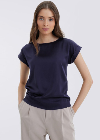 Темно-синяя демисезонная блуза шелковая Egostyle