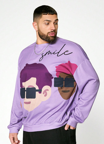 Фиолетовый свитшот SHEIN рисунок без декора (366071618)