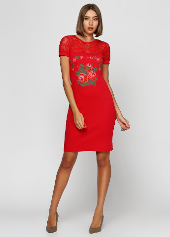 Красное кэжуал платье ЕтноМодерн с рисунком