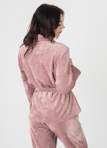 Розовая всесезон велюровая розовая пижама (халат+штаны) кофта + брюки SONTSVIT