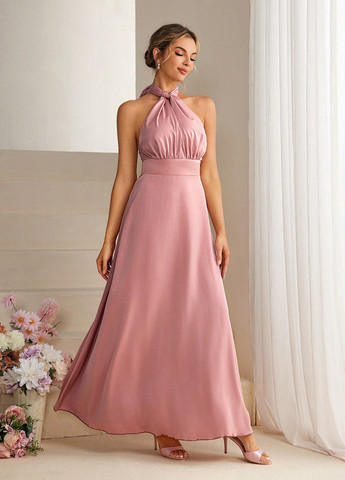 Рожева святковий сукня в стилі армпір, з відкритою спиною SHEIN однотонна