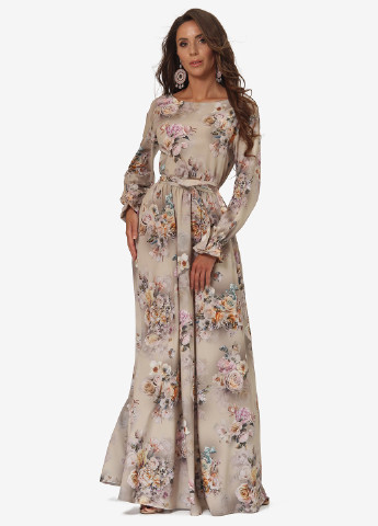 Світло-бежева вечірня сукня в стилі армпір Lila Kass з квітковим принтом