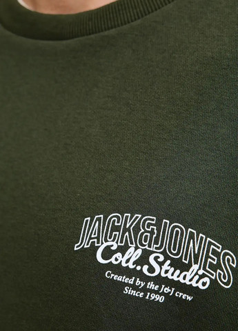 Темно-зелений світшот Jack & Jones логотип без декору (363048338)