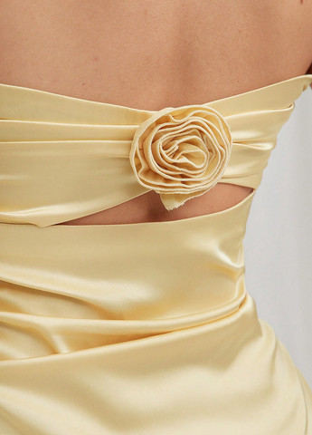 Светло-желтое праздничный, коктейльное, вечернее платье бандо SHEIN однотонное