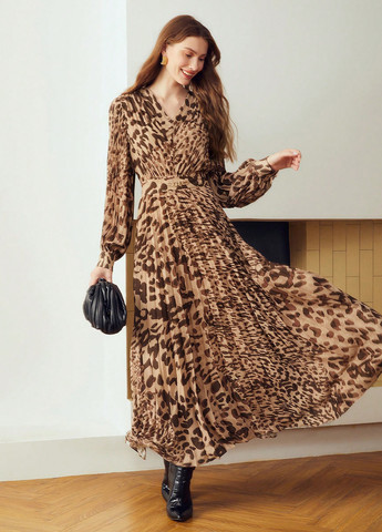 Комбинированное кэжуал платье плиссированное SHEIN леопардовый