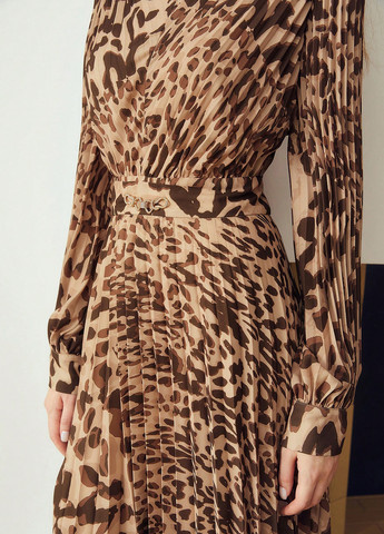 Комбинированное кэжуал платье плиссированное SHEIN леопардовый