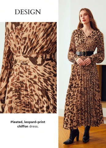 Комбинированное кэжуал платье плиссированное SHEIN леопардовый