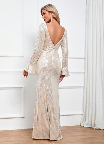 Айвори вечернее, праздничный платье с открытой спиной SHEIN однотонное