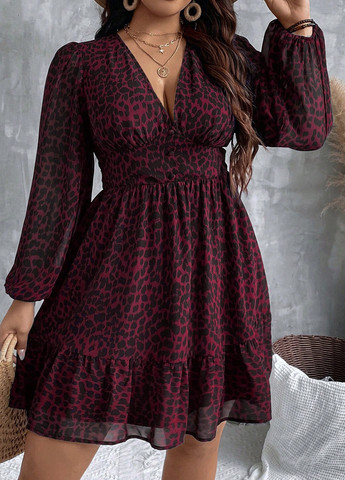 Малинова кежуал сукня а-силует SHEIN леопардовий