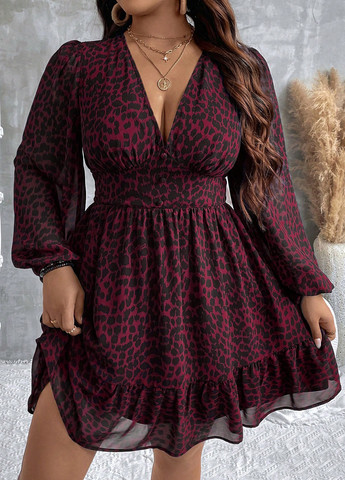 Малинова кежуал сукня а-силует SHEIN леопардовий