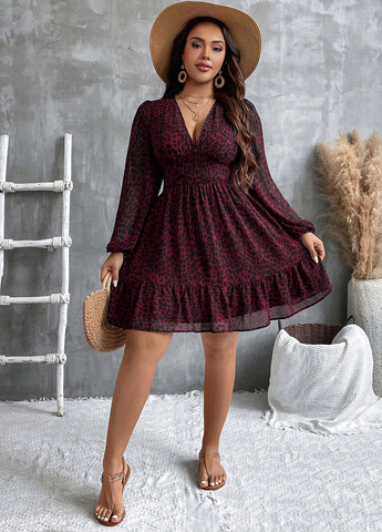 Малинова кежуал сукня а-силует SHEIN леопардовий