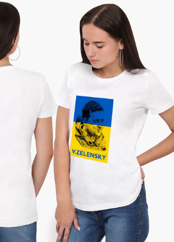 Біла демісезон футболка жіноча в. зеленський (v. zelenskyy) білий (8976-3677) s MobiPrint