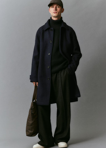 Темно-синее демисезонное Пальто однобортное H&M