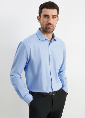 Голубой классическая рубашка с геометрическим узором C&A