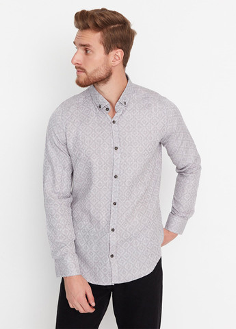 Светло-серая кэжуал рубашка с геометрическим узором Trendyol