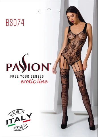 Ажурный бодистокинг с имитацией чулок BS074 black Passion (255690692)