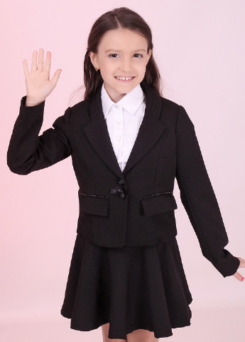 Черный демисезонный костюм (жакет, юбка) с длинным рукавом Colabear
