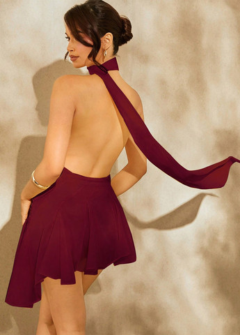 Бордова кежуал сукня з відкритою спиною SHEIN однотонна