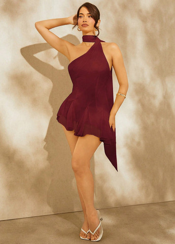 Бордова кежуал сукня з відкритою спиною SHEIN однотонна