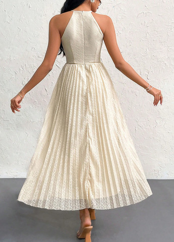 Кремовое праздничный, вечернее платье с открытыми плечами SHEIN однотонное