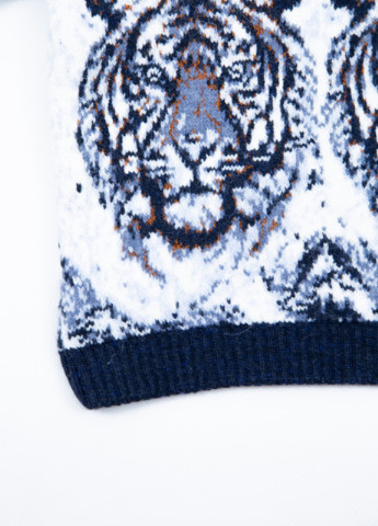 Синий демисезонный свитер детский теплый зимний принт с тиграми 3/4-7/8 Pulltonic