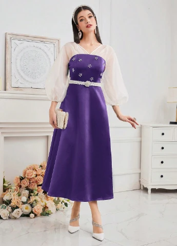 Лиловое праздничный платье а-силуэт SHEIN однотонное