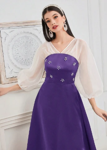 Лиловое праздничный платье а-силуэт SHEIN однотонное
