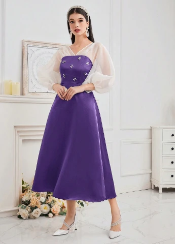 Лиловое праздничный платье а-силуэт SHEIN однотонное