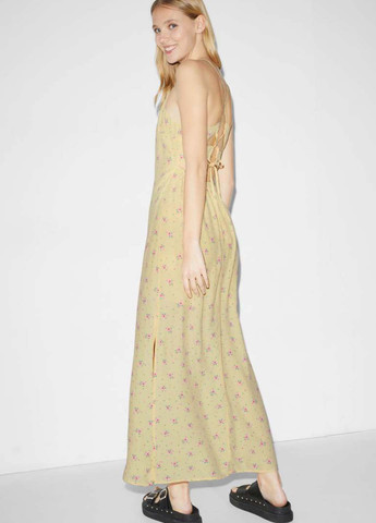 Жовтий кежуал сукня з відкритою спиною Clockhouse з квітковим принтом
