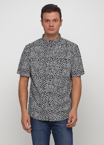 Черно-белая кэжуал рубашка с цветами H&M с коротким рукавом