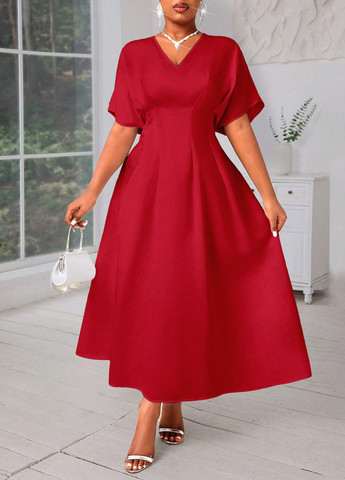 Красное вечернее платье с юбкой-солнце SHEIN однотонное