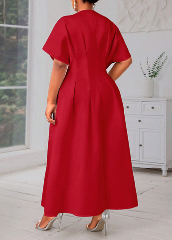 Красное вечернее платье с юбкой-солнце SHEIN однотонное