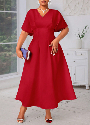 Красное вечернее платье с юбкой-солнце SHEIN однотонное