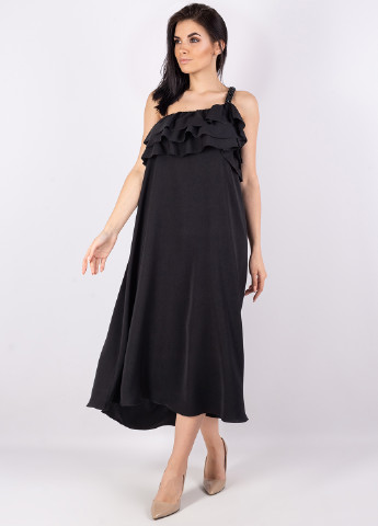 Черное коктейльное платье с открытыми плечами Seam однотонное