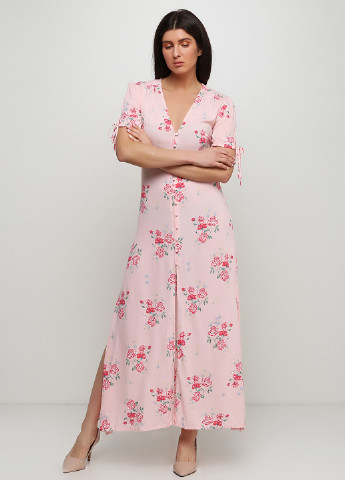 Розовое кэжуал платье макси H&M с цветочным принтом