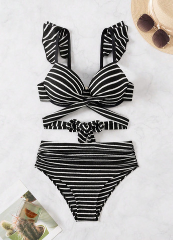 Чорно-білий літній купальник (ліф, трусики) роздільний, балконет SHEIN