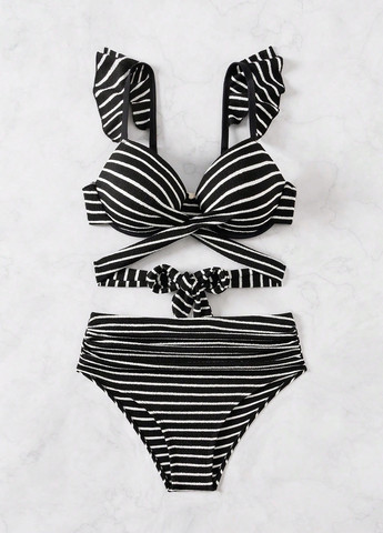 Чорно-білий літній купальник (ліф, трусики) роздільний, балконет SHEIN